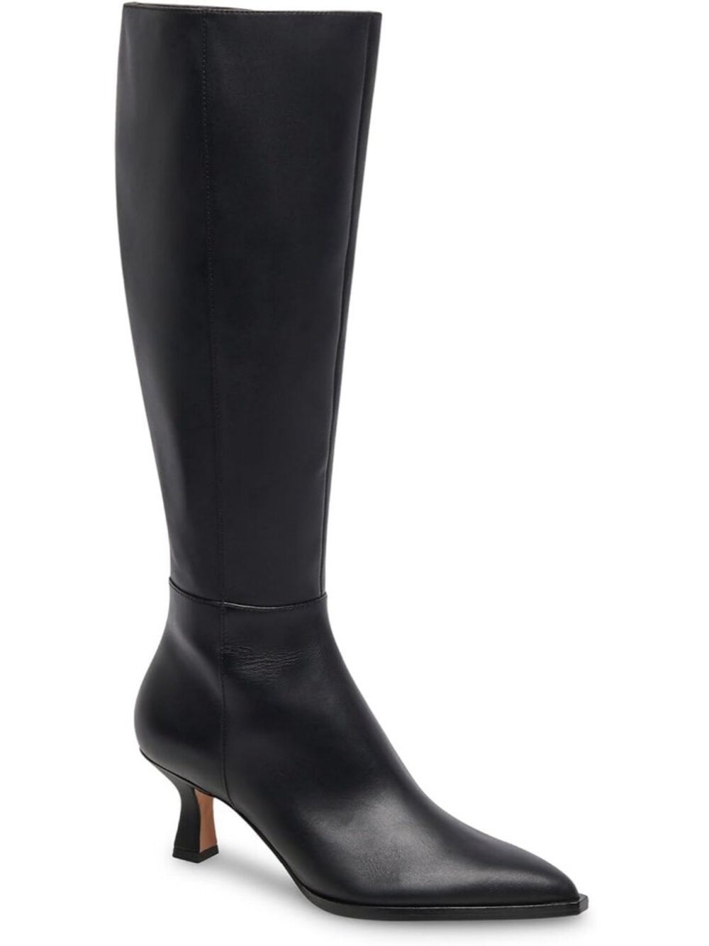 Women's Black Knee High Boots Kitten Low Heel Pointed Toe Tall Boots Side Zip